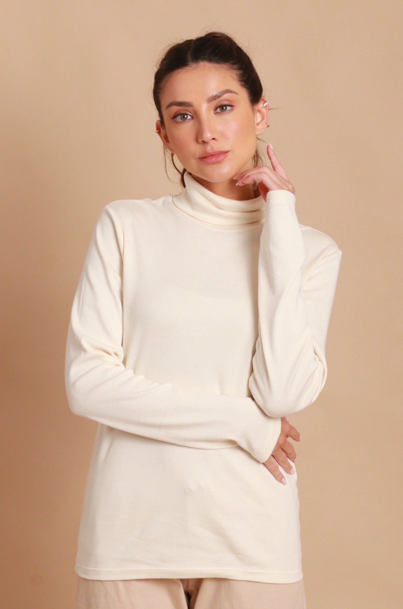 Organic Cotton Women's Turtleneck Long Sleeve Shirt ( Natural