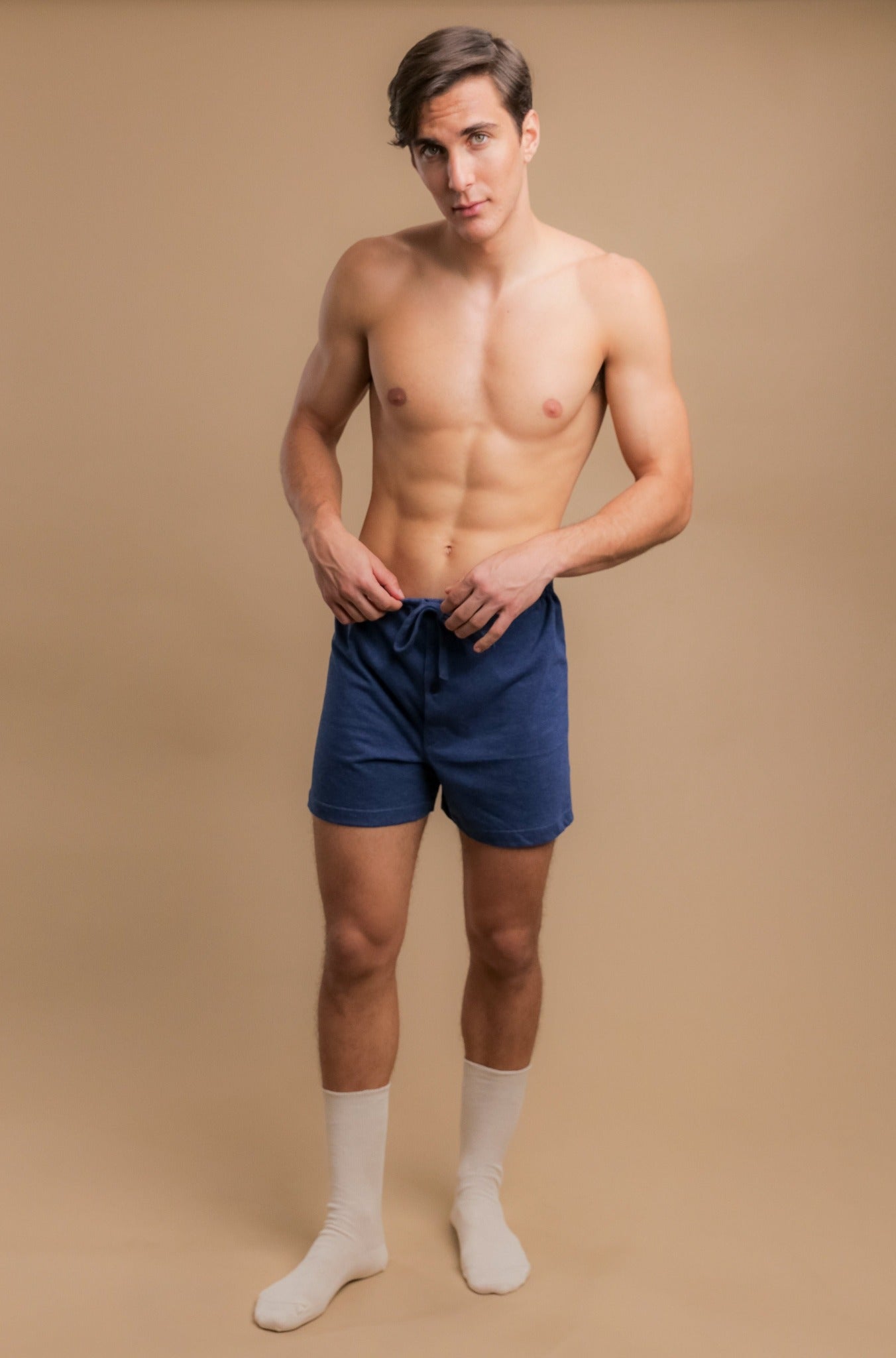 Latex Free Men's Drawstring Loose Boxer Shorts (Melange Blue) – Cottonique  - Allergy-free Apparel