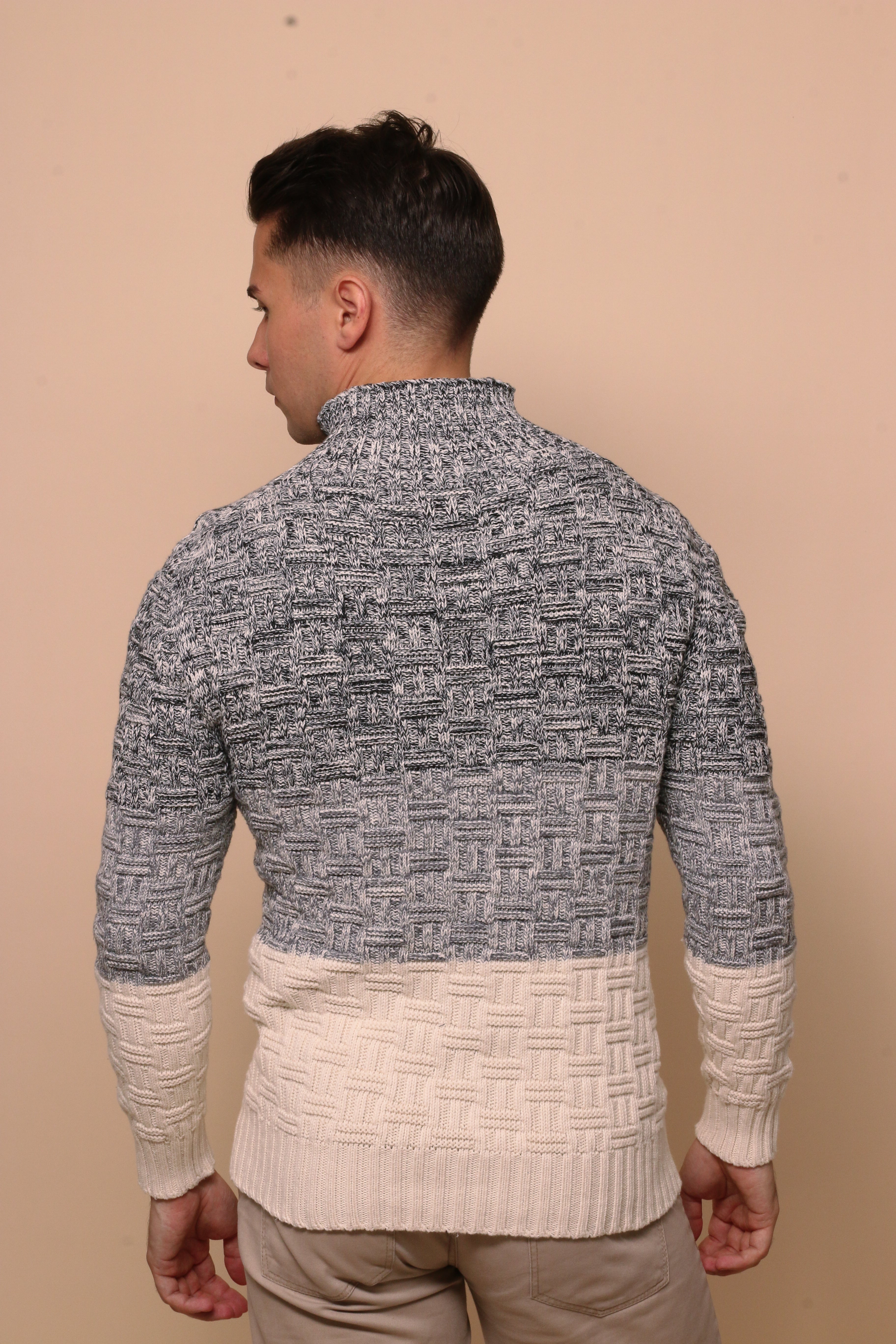 100% Organic Tri Colored Knitted Turtleneck Sweatshirt