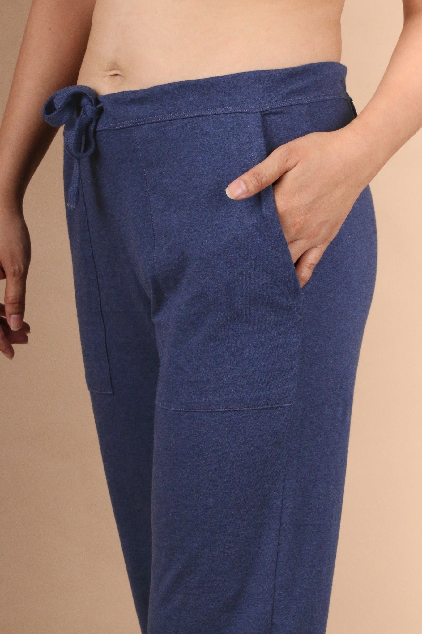 Organic Cotton Women's Drawstring Pants with Patch Pockets (Melange Blue) –  Cottonique - Allergy-free Apparel