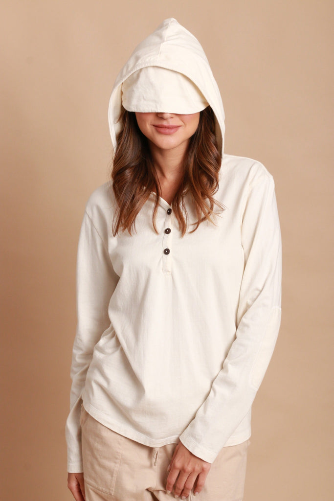 Women's Jersey Pullover Hoodie with Built-in Sleep Eye Mask