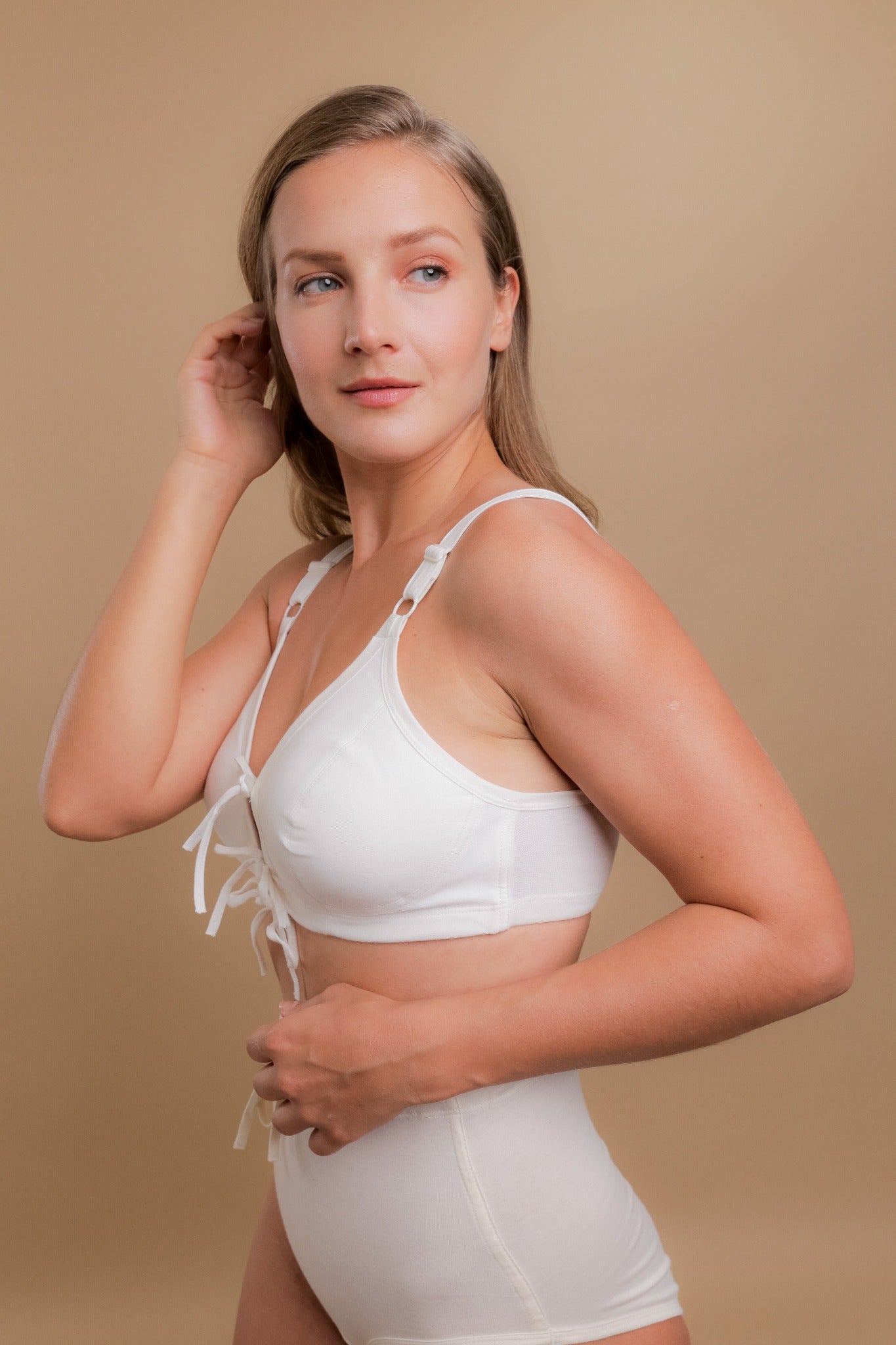 Allergy-free Women's Drawstring Bra ( Natural ) – Cottonique - Allergy-free  Apparel