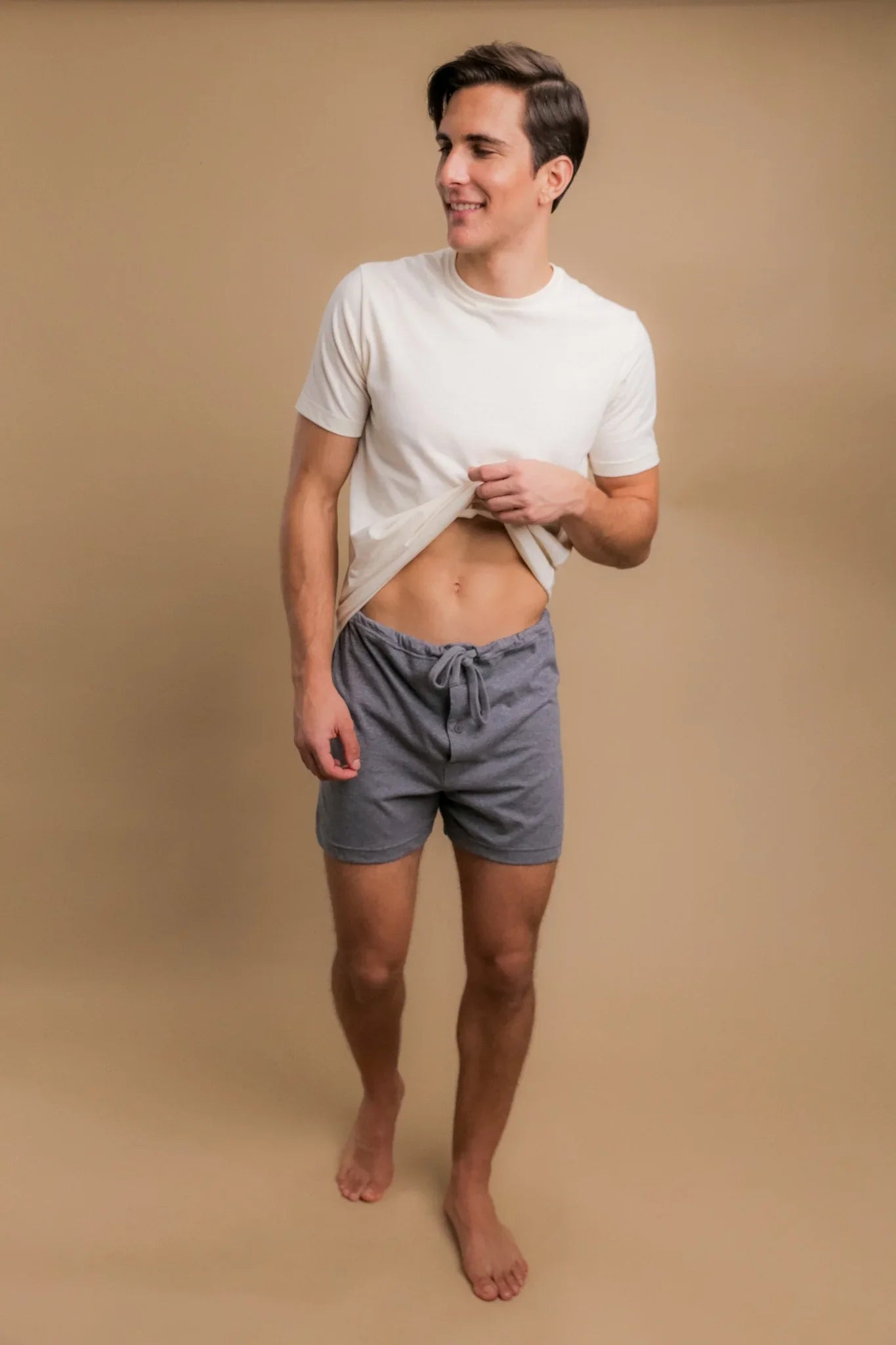 Latex-free Men's Drawstring Loose Boxer Shorts (Melange Grey)