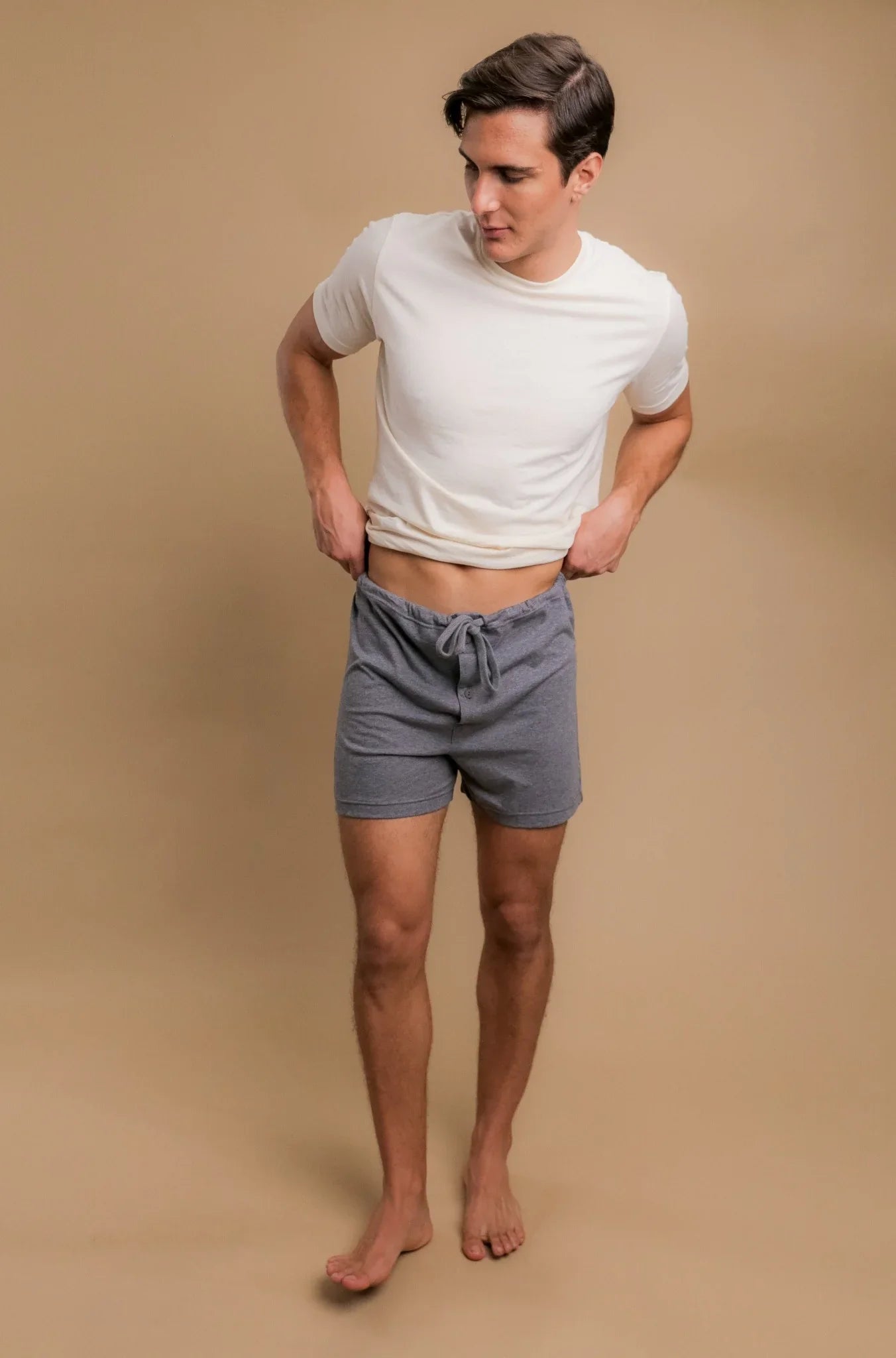 Latex-free Men's Drawstring Loose Boxer Shorts (Melange Grey ...