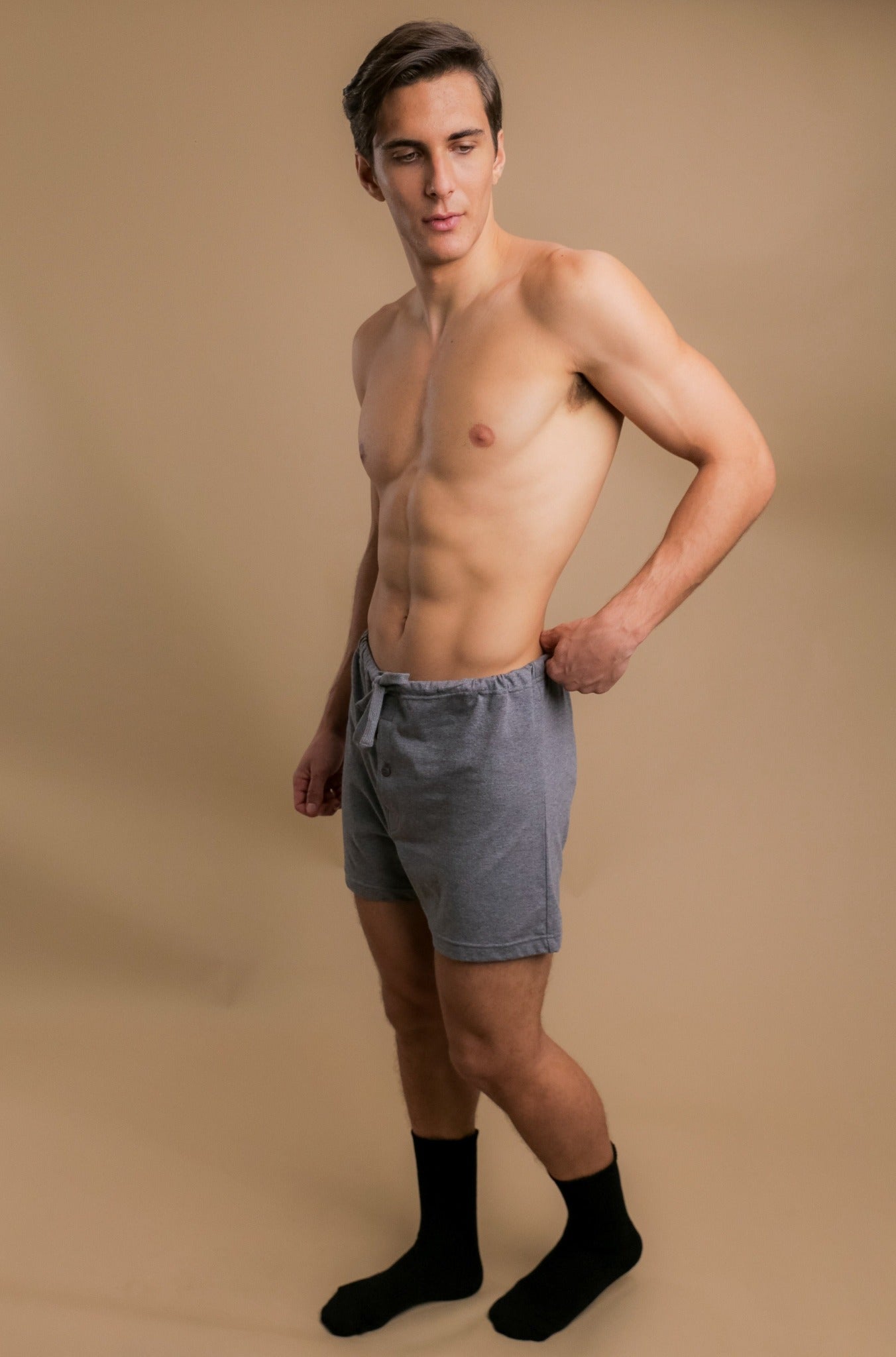 Latex-free Men's Drawstring Loose Boxer Shorts (Melange Grey